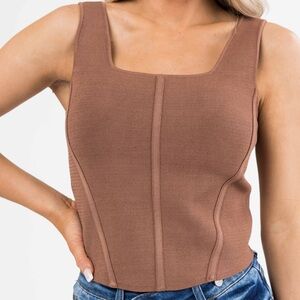 Coffee Square Neck Thick Sleeveless Crop Top